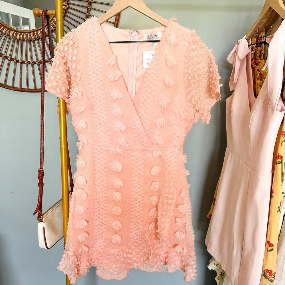 Pink Textured V-Neck Dress